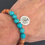Boho Turquoise and Sandalwood Mala Bracelet with Tree of Life Symbol for Protection and Balance