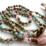 Mala Beads 108 African Opal Mala Rose Quartz Long Tassel Necklace Yoga Jewelry