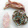 Mala Beads 108 African Opal Mala Rose Quartz Long Tassel Necklace Yoga Jewelry