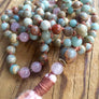 Mala Beads 108 African Opal Mala Rose Quartz Long Tassel Necklace Yoga Jewelry