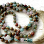 KNOTTED MALA BEADS 108 - African Opal Mala Beads, Rose Quartz - Heart Chakra Mala -Yoga Jewelry - October Birthstone, Root Chakra