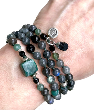 Labradorite Mala Beads * HIGH VIBRATION * Apatite * Moss Agate * Yoga Jewelry * Meditation Beads * 108 Mala Bracelet * Yoga Gift