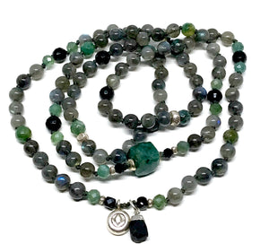 Labradorite Mala Beads * HIGH VIBRATION * Apatite * Moss Agate * Yoga Jewelry * Meditation Beads * 108 Mala Bracelet * Yoga Gift