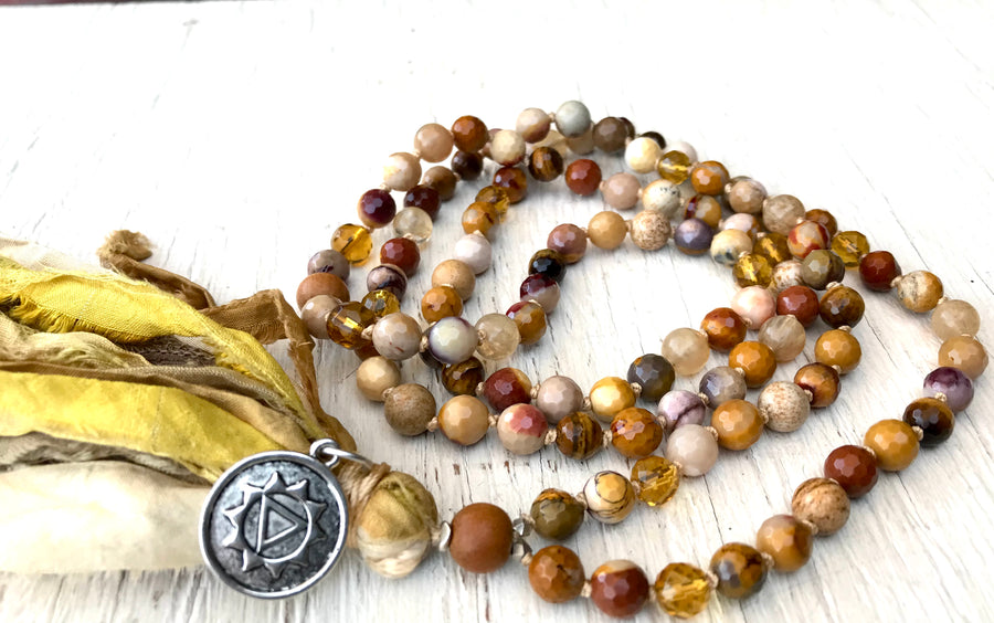 Solar Plexus Mala Beads- Manipura Chakra Necklace - PERSONAL POWER - Self Esteem - Third Chakra Jewelry - Yoga Gift with Meaning