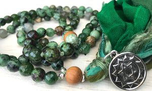 Heart Chakra Mala Beads * Anahata Chakra * LOVE AND COMPASSION * 108 Mala Necklace * Jewelry with Meaning * Mantra Meditation Jewelry