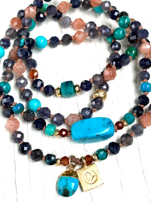 Turquoise Mala Beads * PROTECTION * Iolite Mala Necklace * Sunstone Bracelet * Yoga Jewelry * Crystal Necklace  * Spiritual Gift
