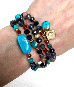 Turquoise Mala Beads * PROTECTION * Iolite Mala Necklace * Sunstone Bracelet * Yoga Jewelry * Crystal Necklace  * Spiritual Gift