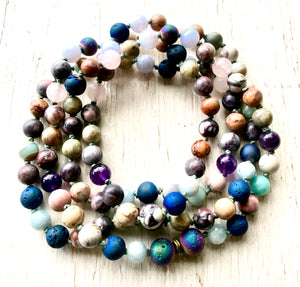 Multi-Gemstone Mala Necklace for Chakra Healing, Positivity , Abundance and Harmony