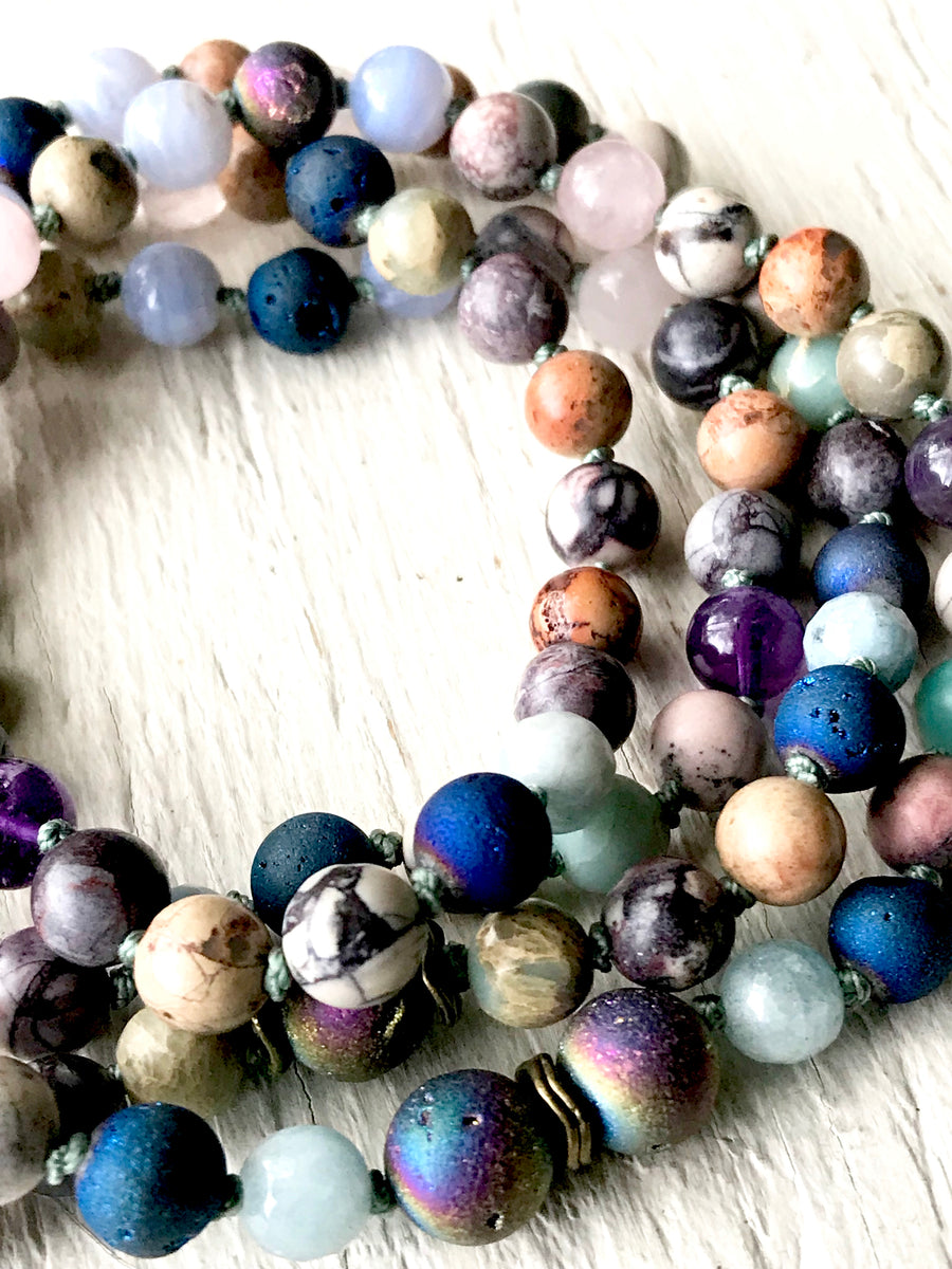Multi-Gemstone Mala Necklace for Chakra Healing, Positivity , Abundance and Harmony