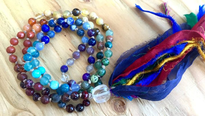 Chakra Mala Long Tassel Necklace for Balance, Meditation and Emotional Healing