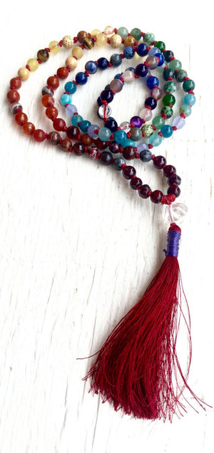 7 Chakra Mala Necklace Herkimer Diamond Red String Kabbalah for Protection and Chakra Healing