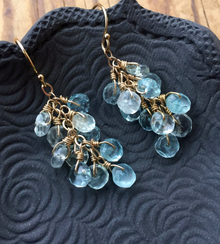 Aquamarine Cluster Earrings to support the Throat Chakra