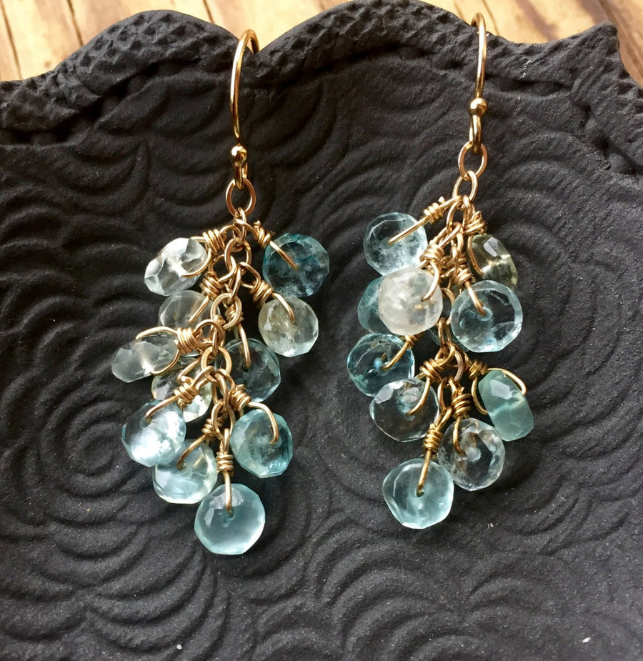 Aquamarine Cluster Earrings to support the Throat Chakra