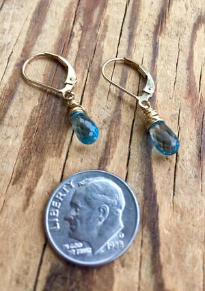 Minimalist London Blue Topaz Dangle Earrings to support The Throat Chakra