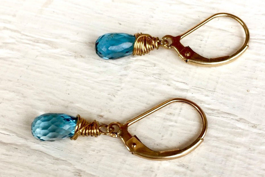 Minimalist London Blue Topaz Dangle Earrings to support The Throat Chakra