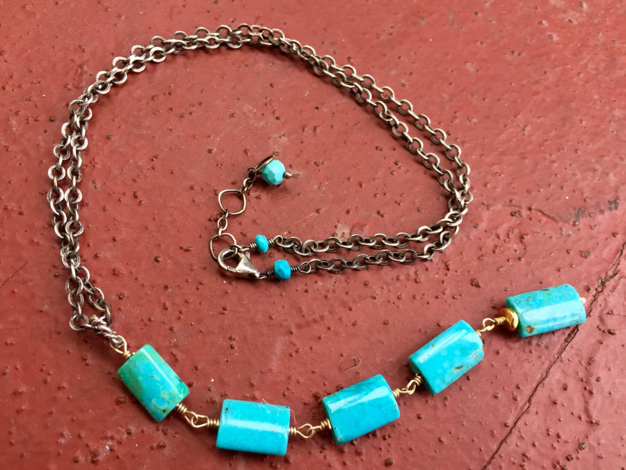 Turquoise Necklace Turquoise Jewelry Lariat Necklace December Birthstone Mixed Metal Southwest Jewelry Sundance Style Necklace