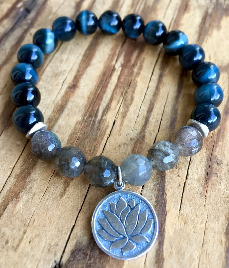 MANIFEST Labradorite and Tiger Eye Mala Bracelet for Protection, Intuition and Clairvoyance