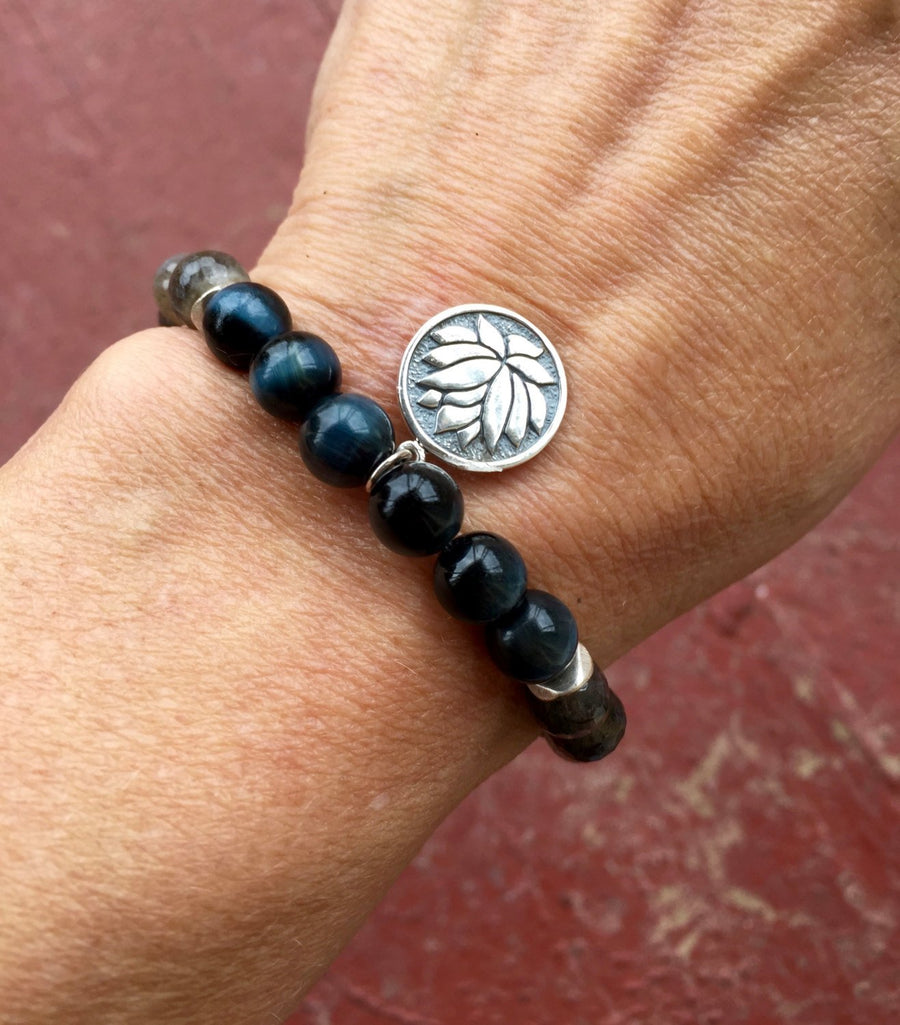 MANIFEST Labradorite and Tiger Eye Mala Bracelet for Protection, Intuition and Clairvoyance