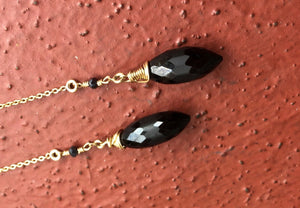 Black Onyx and Spinel Threader Long Dangle Earrings To Release Negativity