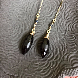Black Onyx and Spinel Threader Long Dangle Earrings To Release Negativity