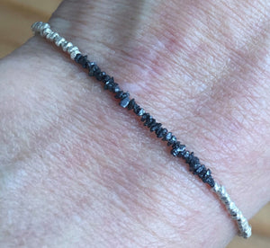 Raw Black Diamond and Thai Silver Delicate Bracelet for Intuition, Psychic Awareness and Clairvoyance