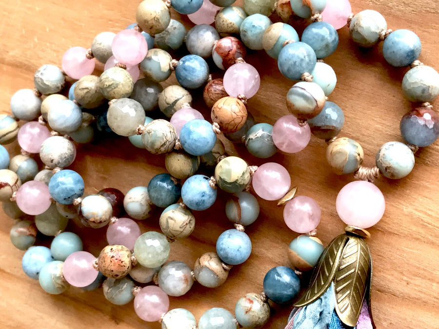 Mixed Gemstone 108 Mala Necklace for Meditation, Emotional Healing and Spiritual Growth