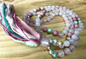 ROSE QUARTZ MALA Necklace 108 Mala Beads Rose Quartz Tassel Necklace Heart Chakra Yoga & Meditation Gift Healing Crystals