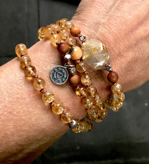 Citrine Necklace, Sandalwood Mala Beaded Bracelet Boho Jewelry Solar Plexus Chakra Healing Jewelry