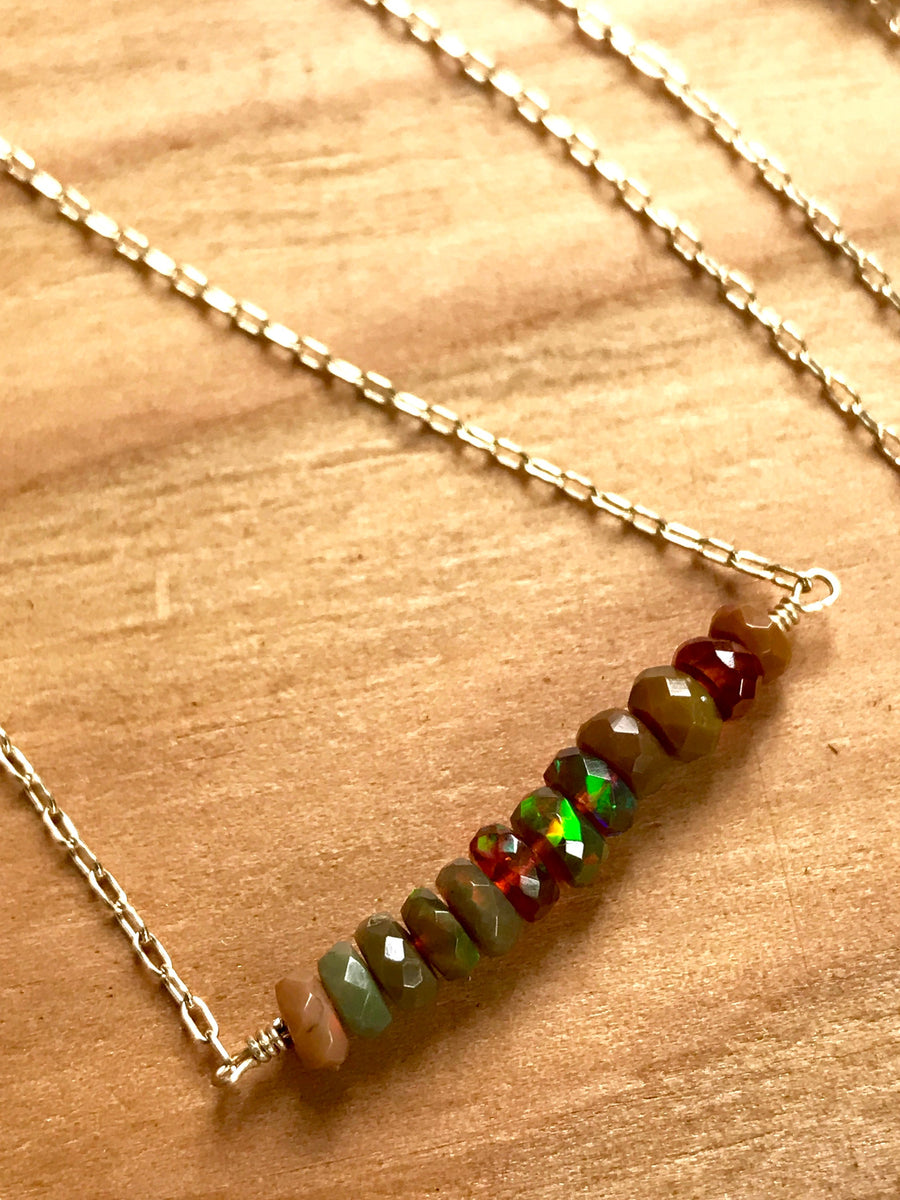 OPAL BAR NECKLACE Boulder Opal  Welo Opal Wedding Jewelry Genuine Opals October Birthstone Gift for Her - Minimalist Necklace
