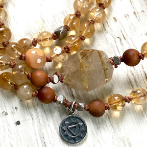 Citrine Necklace, Sandalwood Mala Beaded Bracelet Boho Jewelry Solar Plexus Chakra Healing Jewelry