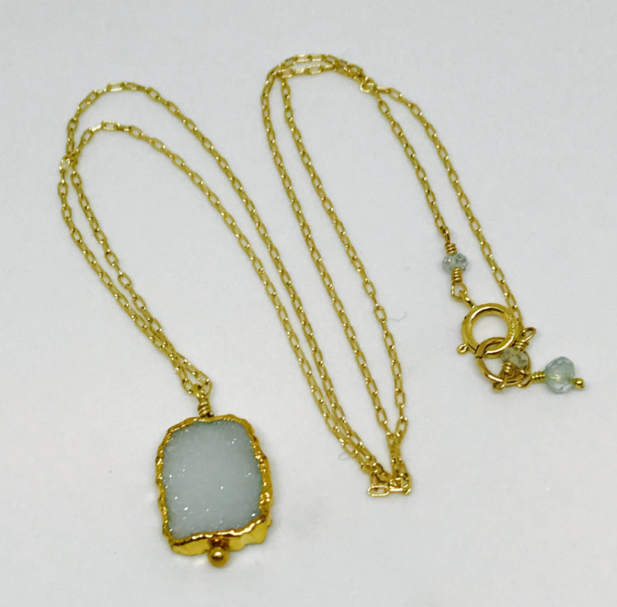 Minimalist Raw Aquamarine Druzy Pendant Necklace