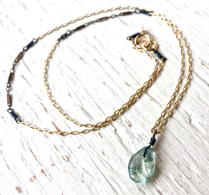 Delicate Aquamarine Mixed Metal Layered Necklace March Birthstone