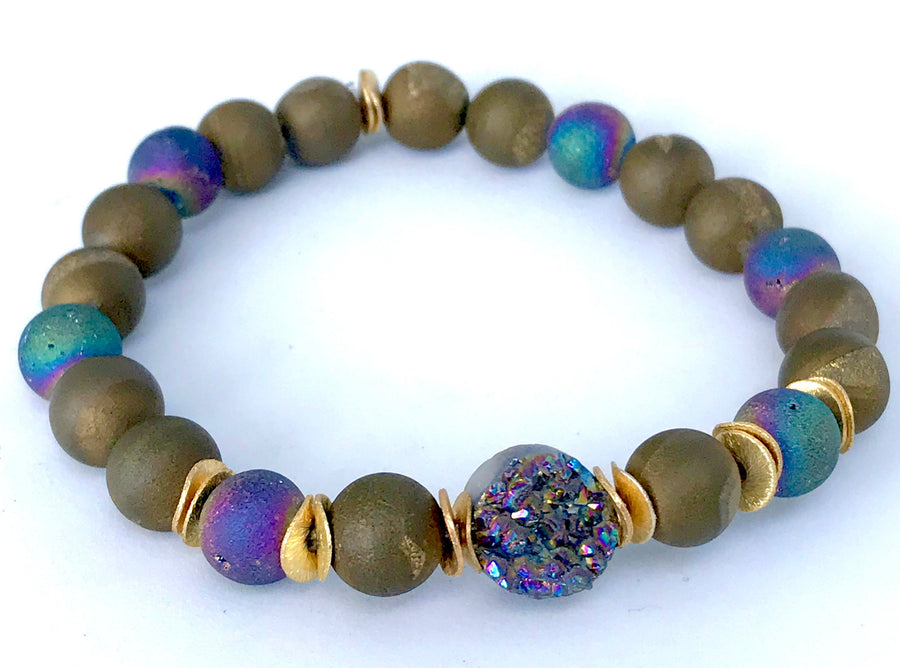 Boho Druzy Beaded Stretch Bracelet to Ease Tension and Calm the Nervous System