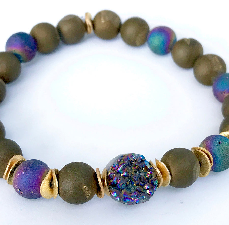 Boho Druzy Beaded Stretch Bracelet to Ease Tension and Calm the Nervous System