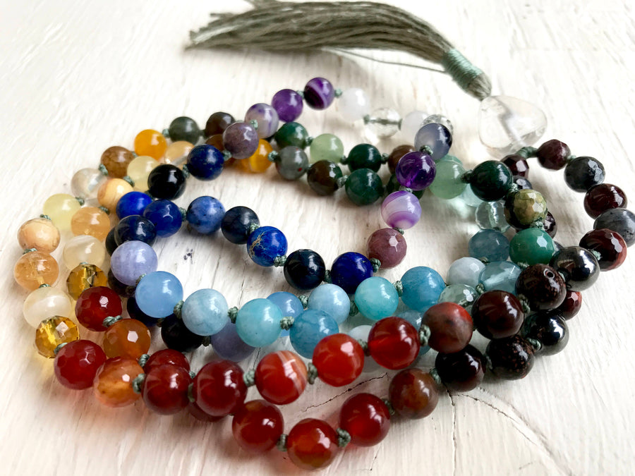 108 Chakra Mala Beads Multi-Gemstone Chakra Mala Necklace Perfect for Yoga or Meditation Gift