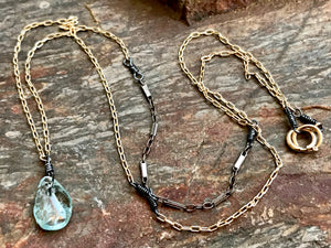 Delicate Aquamarine Mixed Metal Layered Necklace March Birthstone