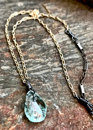 Delicate Aquamarine Mixed Metal Layered Necklace March Birthstone