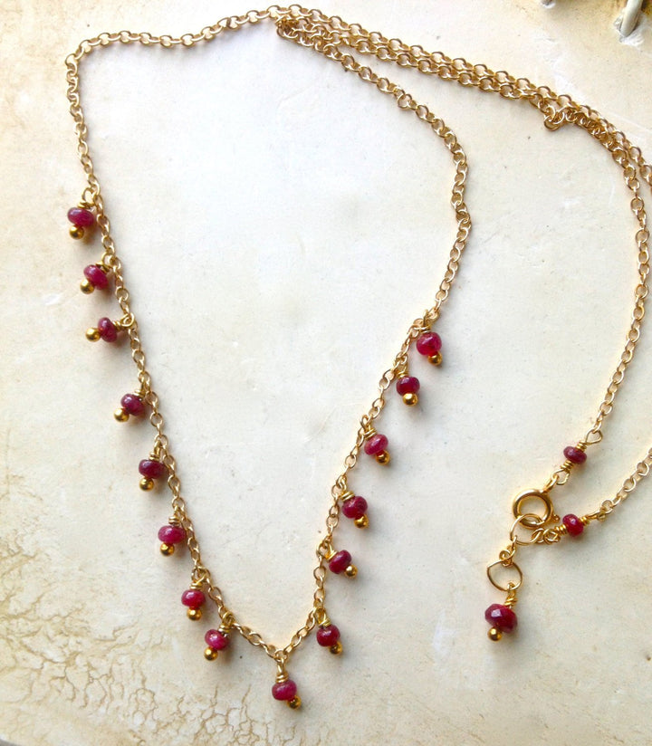 Genuine Ruby Delicate Minimalist Necklace for Emotional Healing, Courage and Romance