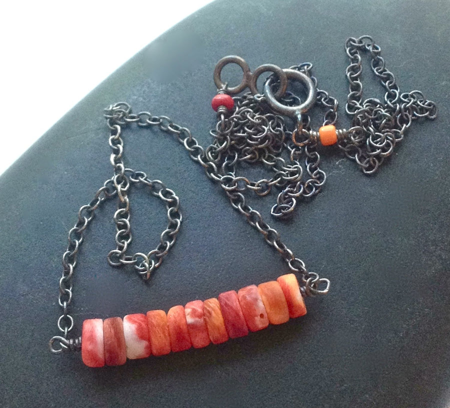 Spiny Oyster Shell Necklace Orange Bar Necklace Sacral Chakra Necklace Yoga Jewelry Minimalist Layered