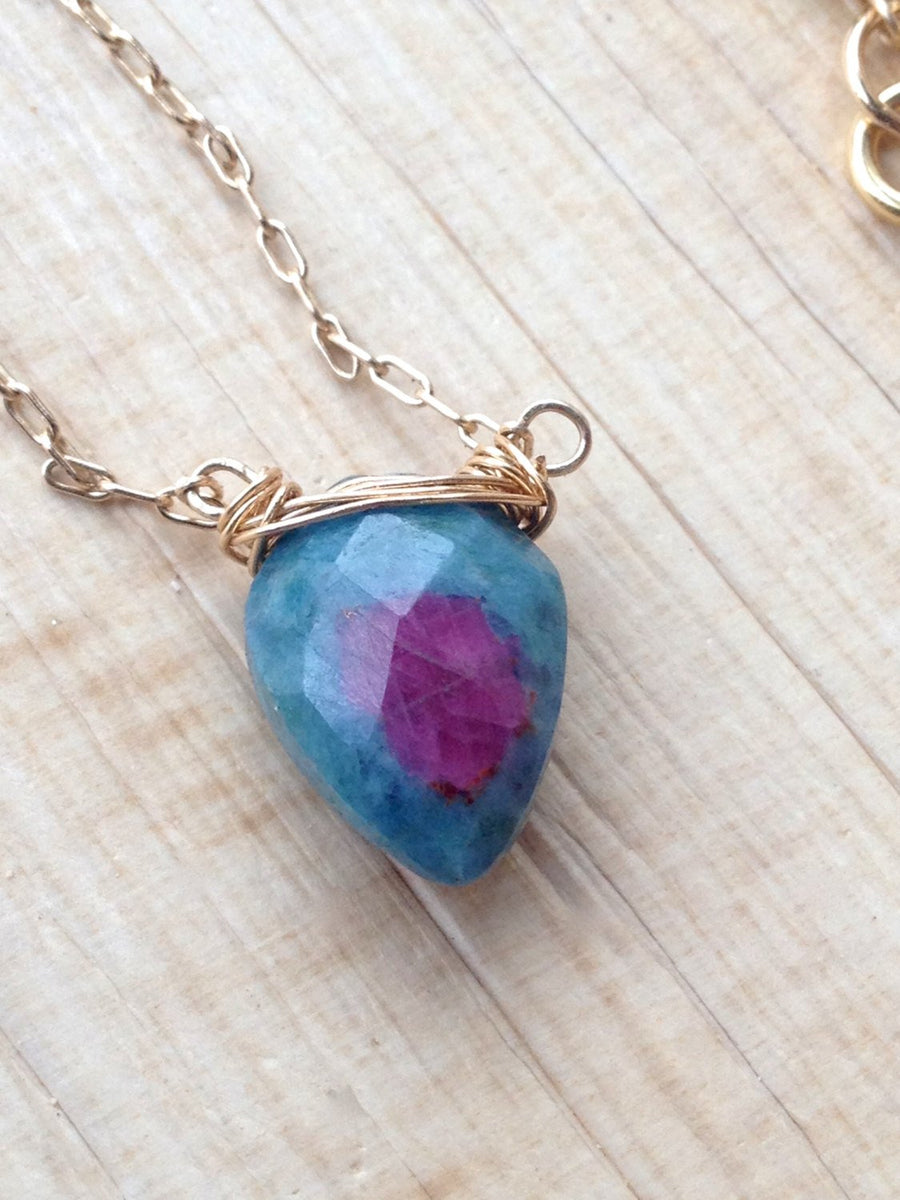 Ruby Zoisite Arrowhead Gemstone Pendant Necklace Layering Jewelry
