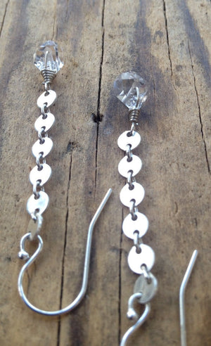 Herkimer Diamond Dangle Earrings for Healing, Detox and to clear Negative Energy Mixed Metal April Birthstone