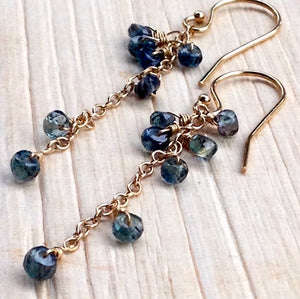 Blue Sapphire Dangle Earrings September Birthstone for Healing Peace of Mind and Psychic Awareness
