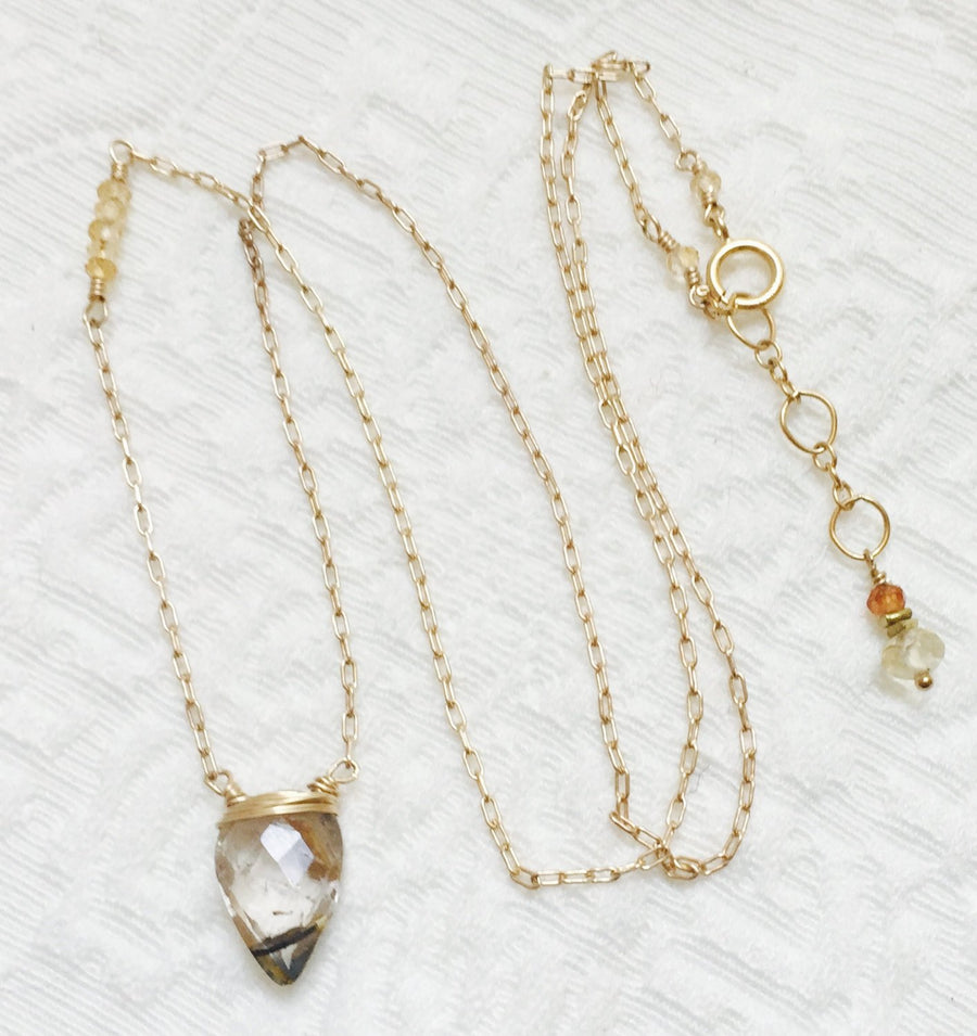 Rutilated Quartz Necklace  Arrowhead Pendant  Solar Plexus Chakra Jewelry Wedding Jewelry Yoga Gift