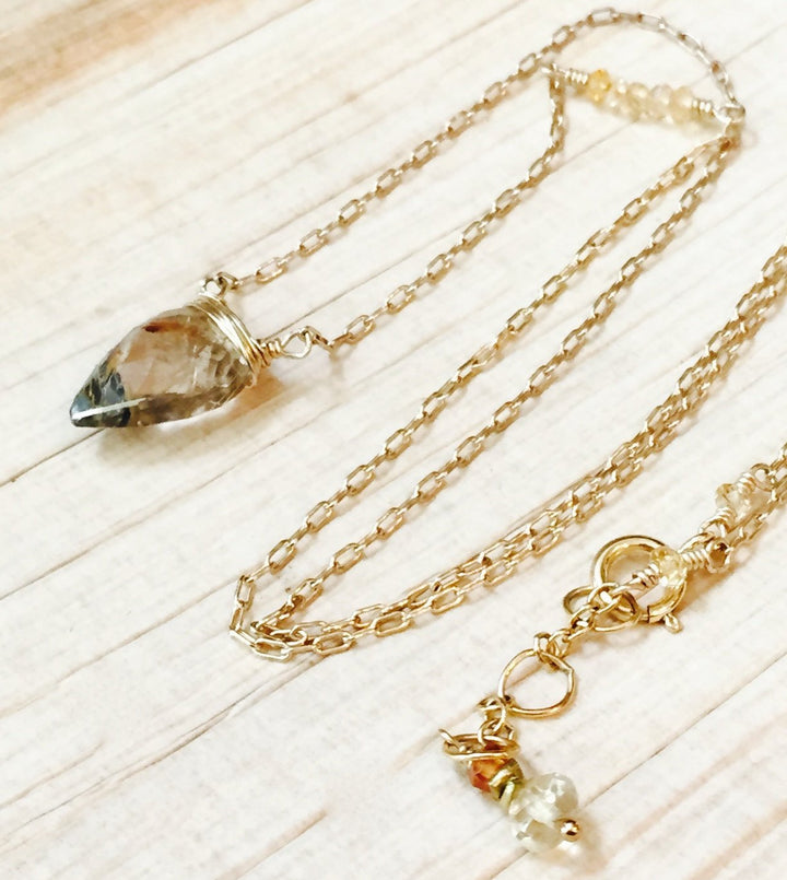 Rutilated Quartz Necklace  Arrowhead Pendant  Solar Plexus Chakra Jewelry Wedding Jewelry Yoga Gift