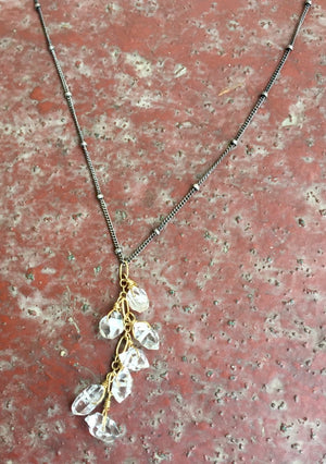 Herkimer Diamond and Ruby Mixed Metal Cascade Necklace for Spiritual Awareness