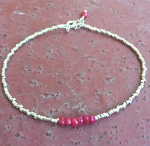 July Birthstone Gift Genuine Ruby Bracelet Gift For Wife Delicate Bracelet Gift For Women Holiday Present