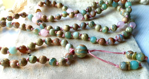 Rose Quartz and African Opal Mala Necklace to Open the Heart Chakra